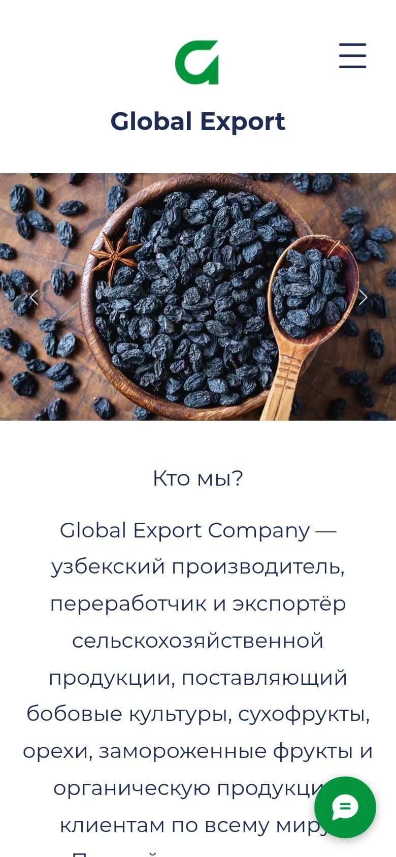 Global Export: перший екран старого сайту — Телефон