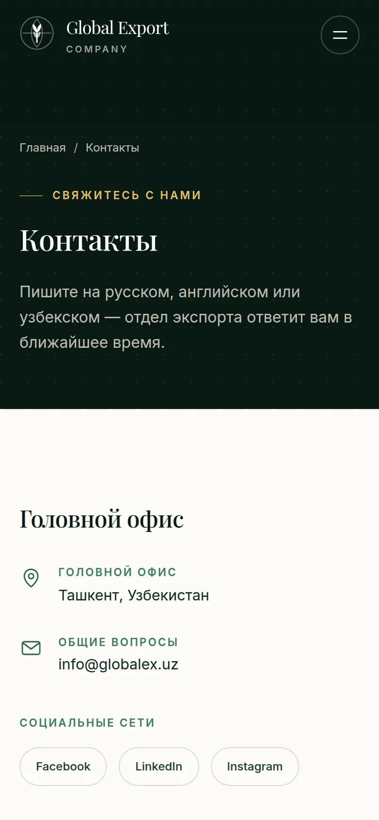 Global Export: перший екран сайту, який зробили ми — Телефон