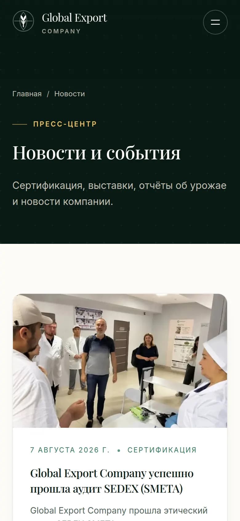 Global Export: перший екран сайту, який зробили ми — Телефон